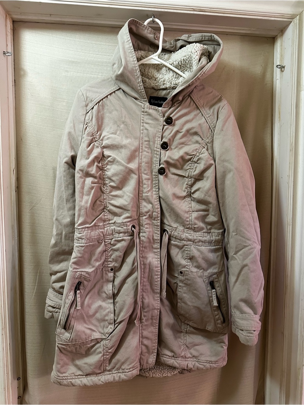 Sylcom Fashion Sherpa Lined Utility Parka Hooded Cargo Jacket Coat Women’s XL